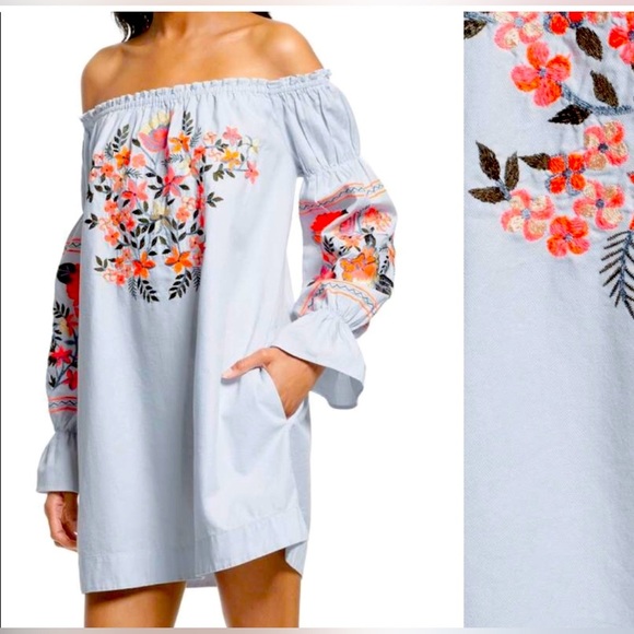 Free People Dresses & Skirts - Free People Du Jour Embroidered Light Blue Dress , size Small Boho Chic